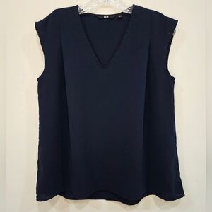 Uniqlo Navy Blue Vest Top  Sleeveless Pleated Women's Medium Business Casual